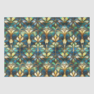 Blue, teal and Gold Peacock Stained Glass Tissue Paper