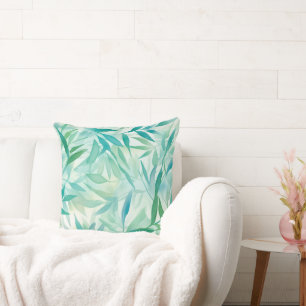 Blue Teal and Green Leaves Contemporary Cushion