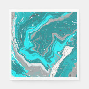 Blue, Teal and Turquoise Marble Fluid Art Napkin