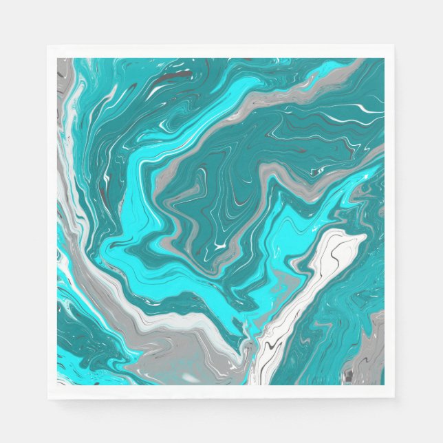 Blue, Teal and Turquoise Marble Fluid Art  Napkin (Front)