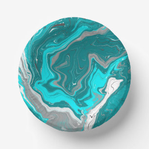 Blue, Teal and Turquoise Marble Fluid Art   Paper Plate