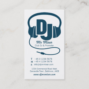 Blue teal and white DJ promoter business card
