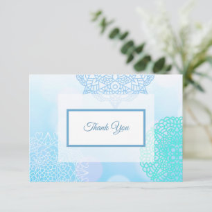Blue, Teal and White Mandala Thank You Note Card