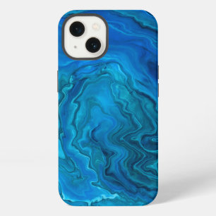Blue Teal Aquamarine Marble Acrylic Abstraction iPhone 13 Case