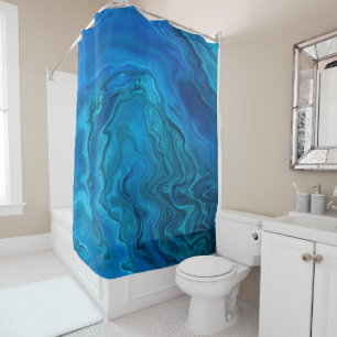 Blue Teal Aquamarine Marble Acrylic Abstraction Shower Curtain