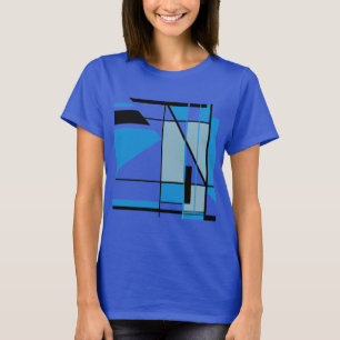 Blue Teal Black Mosaic MCM Look Geometric Abstract T-Shirt