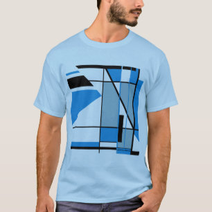 Blue Teal Black Mosaic MCM Look Geometric Abstract T-Shirt