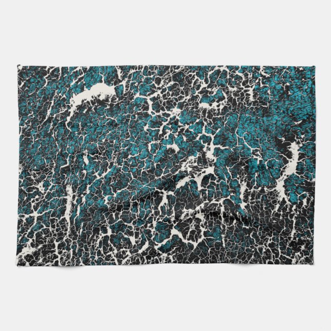 Blue Teal Black White Abstract Pattern Tea Towel (Horizontal)
