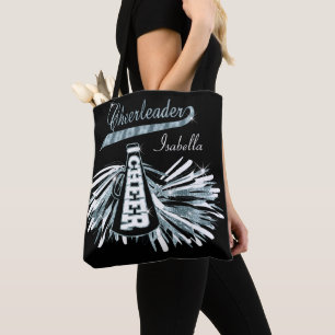 Blue Teal, Black & White Glitter Cheerleader Tote Bag