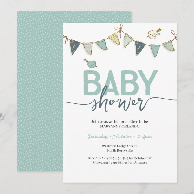 Blue Teal Boy Baby Bunting Baby Shower Invitation (Front/Back)