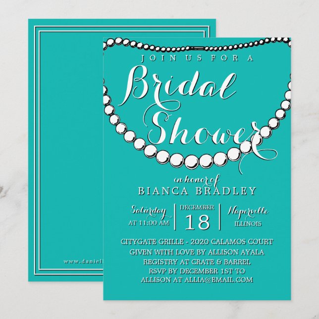 Blue Teal Bridal Shower Invitation (Front/Back)
