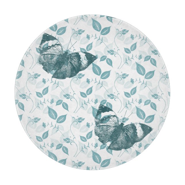 Blue Teal Butterflies Cutting Board (Front)