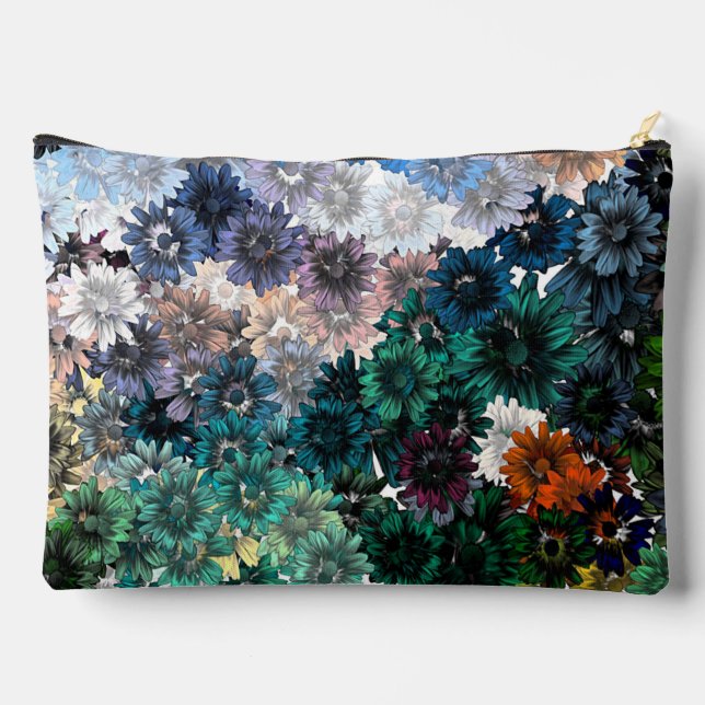 BLUE & TEAL CHRYSANTHEMUM FLORAL PATTERN ACCESSORY POUCH (Back)
