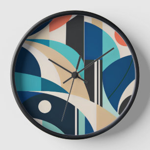 Blue Teal Coral Geometric Abstract Clock