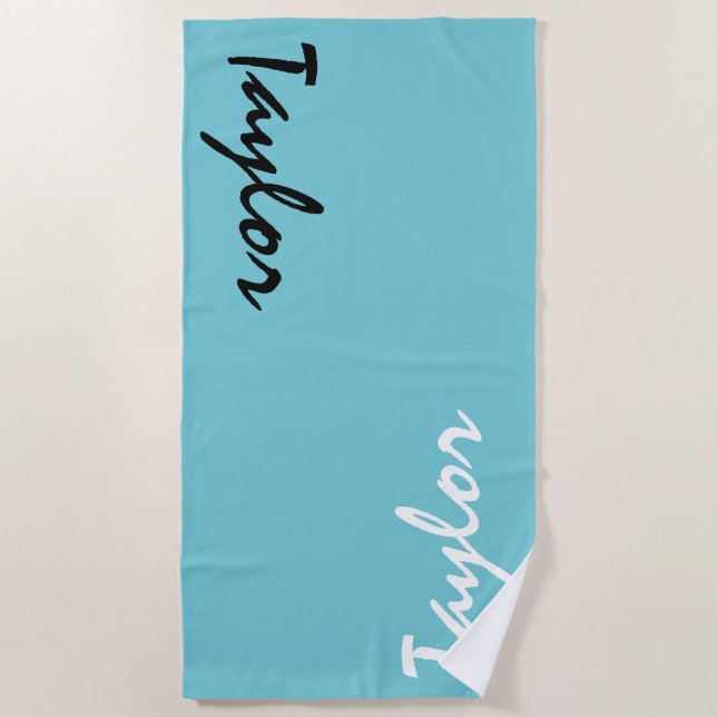 Blue Teal Custom Name Personalised Beach Towel (Front)