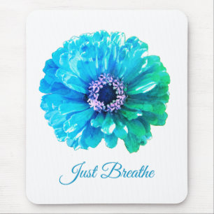 Blue Teal Daisy retro blue floral Mouse Mat
