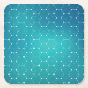 Blue Teal DNA Pattern Square Paper Coaster