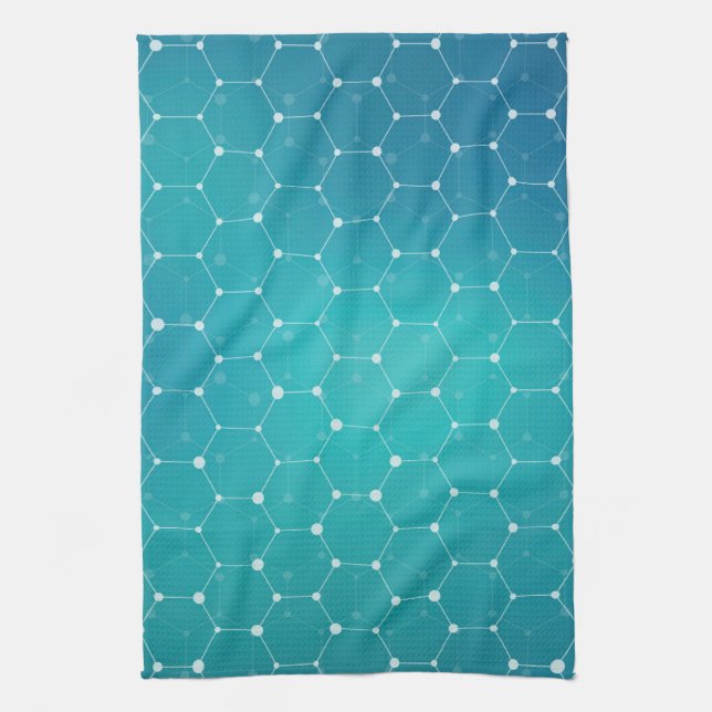 Blue Teal DNA Pattern Tea Towel (Vertical)