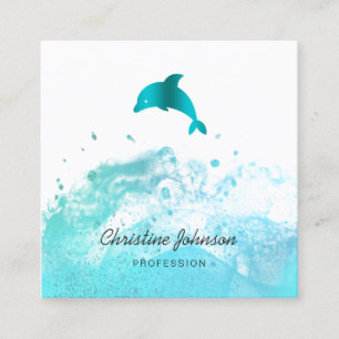 blue teal dolphin square business card