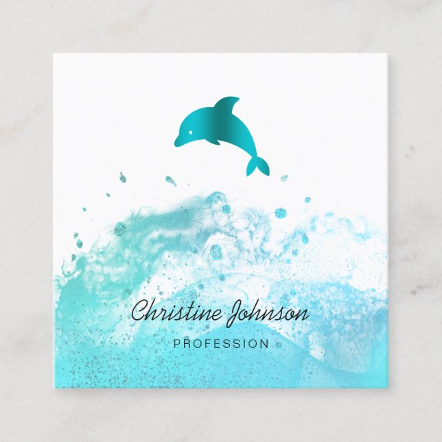 blue teal dolphin square business card (Front)