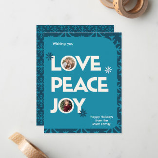 Blue Teal Family Custom Picture Frame Christmas  Card