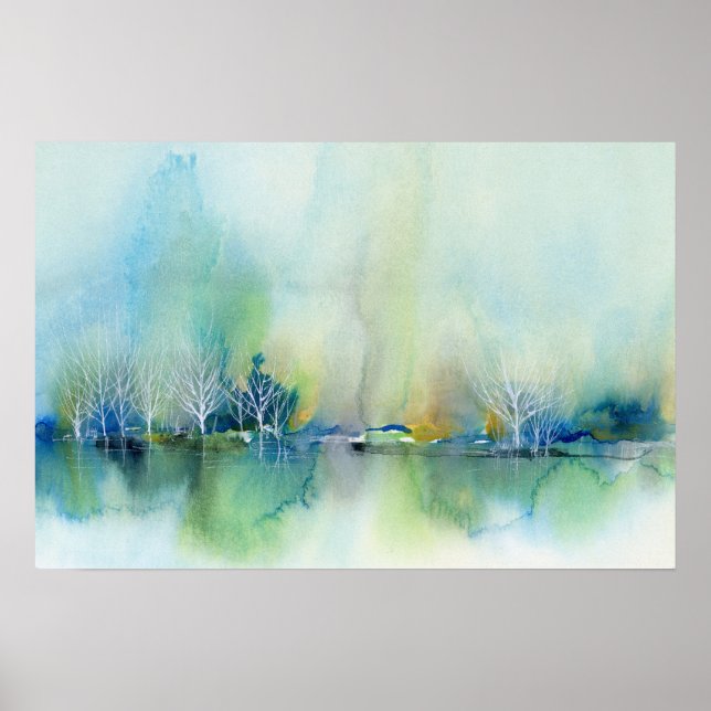 Blue Teal Fantasy Abstract Landscape Painting Poster (Front)