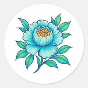 Blue Teal Floral Sticker   Elegant Botanical