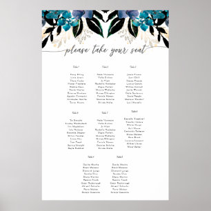 Blue teal Floral Wedding border Poster