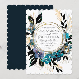 Blue teal Floral Wedding Bouquet Invitation