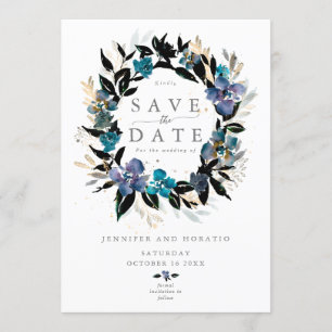 Blue teal Floral Wedding Bouquet Invitation
