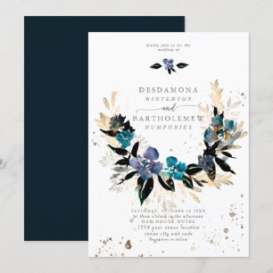 Blue teal Floral Wedding Bouquet Invitation