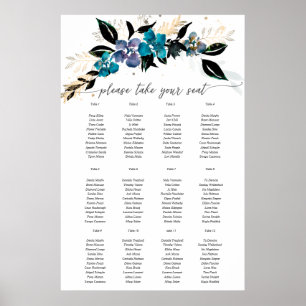 Blue teal Floral Wedding Bouquet Poster