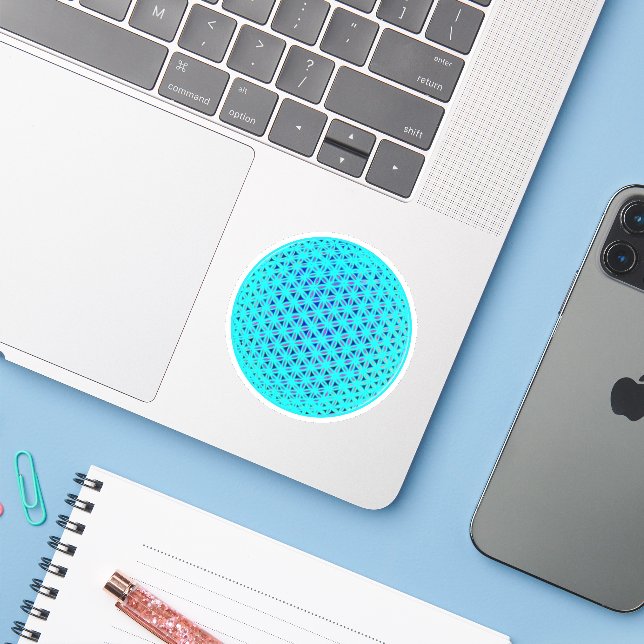 Blue teal flower of life, scared geometry  (Laptop w/ iPhone)