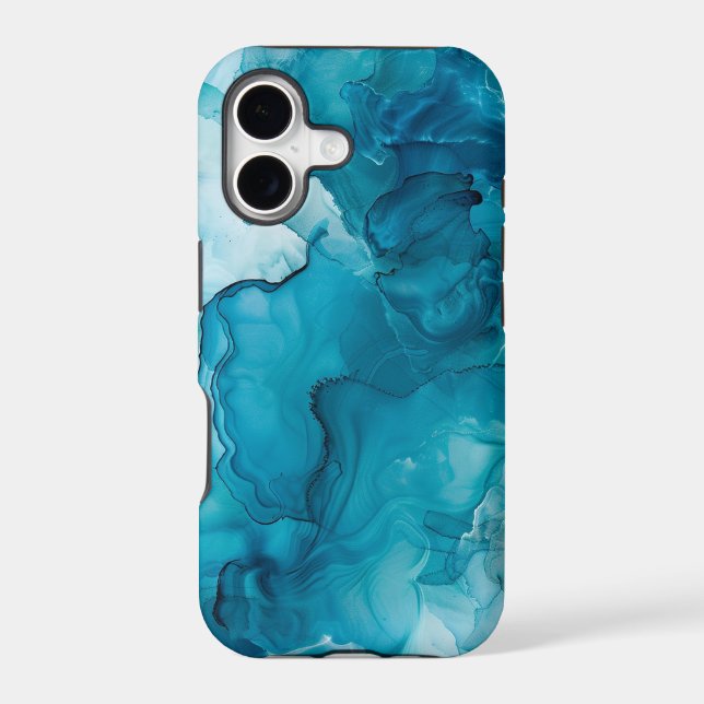 Blue Teal Fluid Ink Marble Swirls (Back)