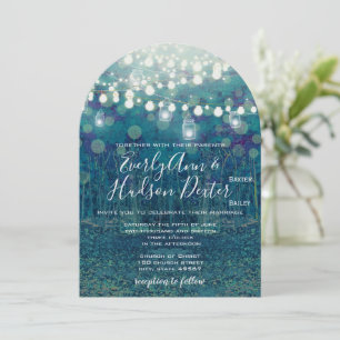 Blue Teal Garland of Fairy Lights Forest Wedding Invitation