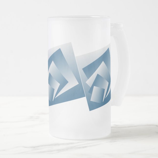 Blue Teal geometry Frosted Glass Beer Mug (Front Right)