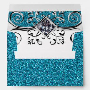 Blue Teal Glitter and Silver Bling Envelope