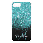 Blue, Teal, Glitter, Name and Monogram, Girly