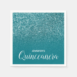 Blue Teal Glitter Ombre Quinceanera Napkin
