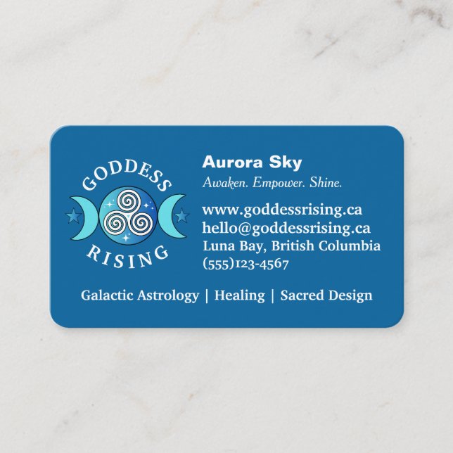 Blue-Teal Goddess Rising Business Card (Front)