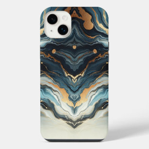 Blue Teal Gold Agate Modern Glam Elegant Beachy iPhone 14 Plus Case