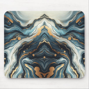 Blue Teal Gold Agate Modern Glam Elegant Beachy Mouse Mat
