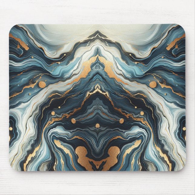 Blue Teal Gold Agate Modern Glam Elegant Beachy Mouse Mat (Front)