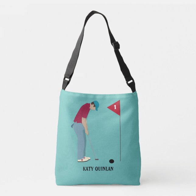 Blue Teal Golf Themed Crossbody Bag (Back)
