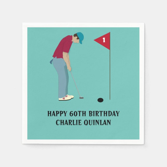 Blue Teal Golfer Themed Napkins (Front)