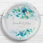 Blue teal green flowers floral  paper plate<br><div class="desc">Blue teal green flowers floral wedding gifts personalised paper plates,  cold tones,  nice for winter time functions.</div>