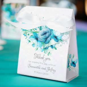Blue teal green flowers floral wedding favour box