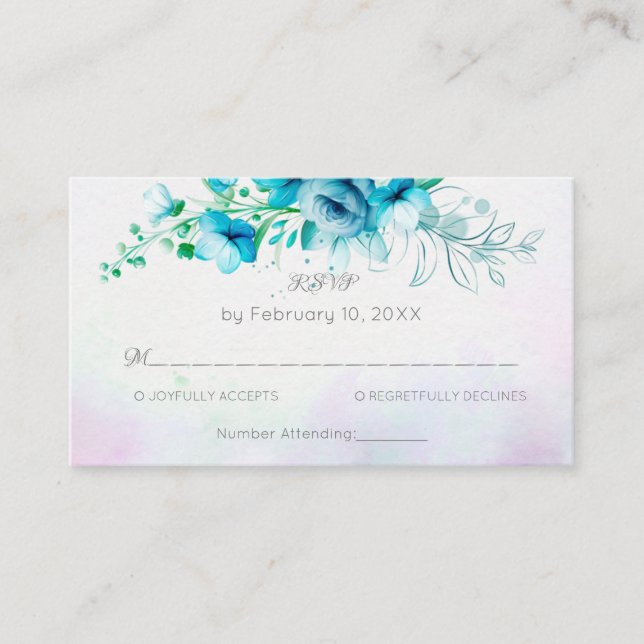Blue teal green flowers floral wedding RSVP  Enclosure Card (Front)