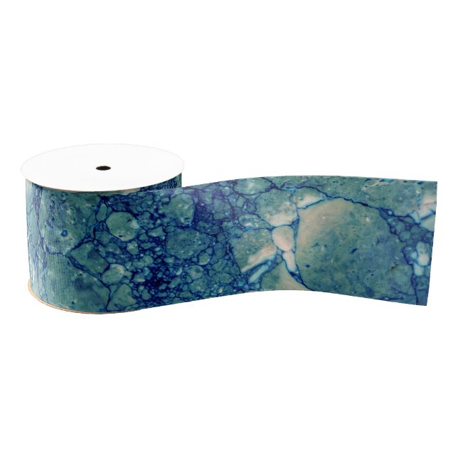 Blue Teal Green Marble Texture Grosgrain Ribbon (Spool)