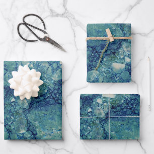 Blue Teal Green Marble Texture Wrapping Paper Sheet
